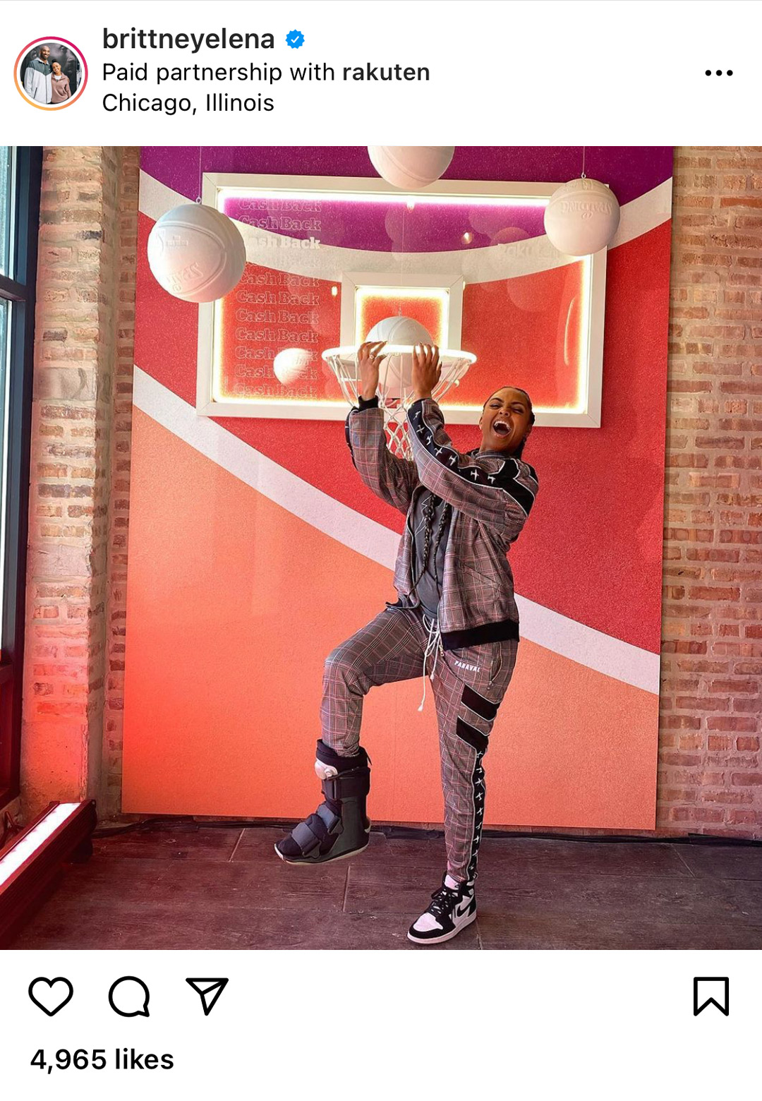 Instagram post of brittneyelena shooting a basket at the Rakuten House